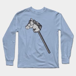 Black And White Horse Stick With Blue Background Long Sleeve T-Shirt